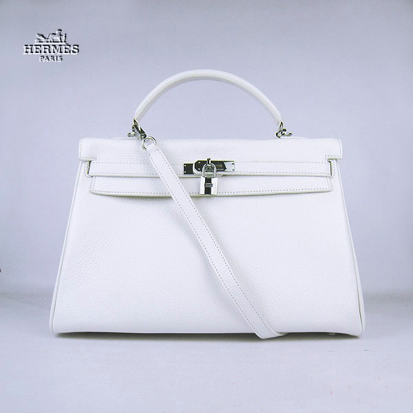 6308 Hermes Kelly 35 centimetri Togo Leather Bag Bianco 6308 Argento hardwa